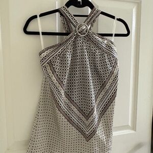 Chic Geometric Print Halter Top with Ring Detail – Size Medium